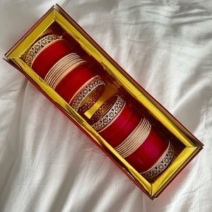 Silver & Magenta Bridal Choora (Hot Pink Chura) Indian Bridal Bangles